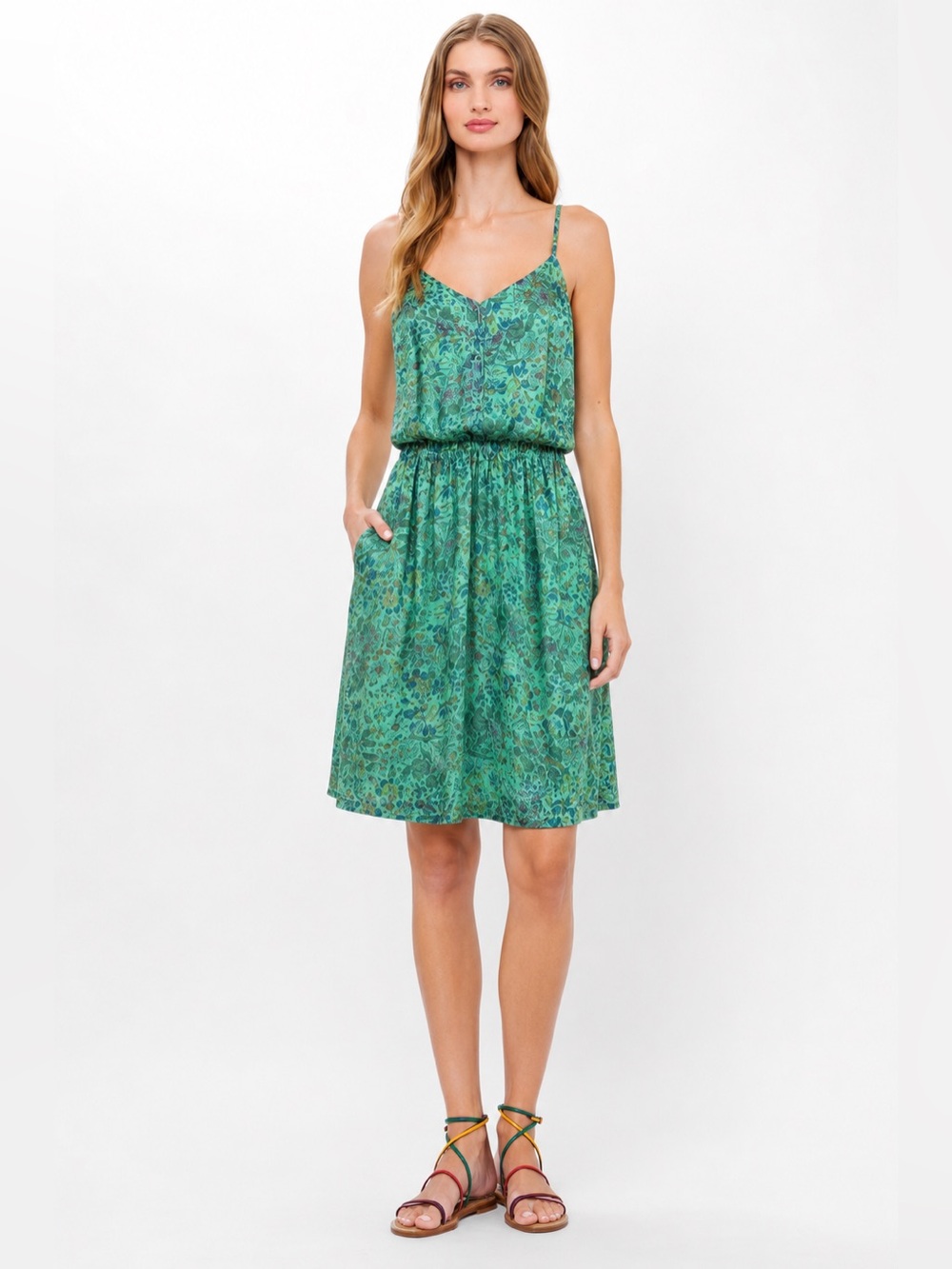 Gypsy05 100% Silk Sleeveless Sun Dress Floral XS
